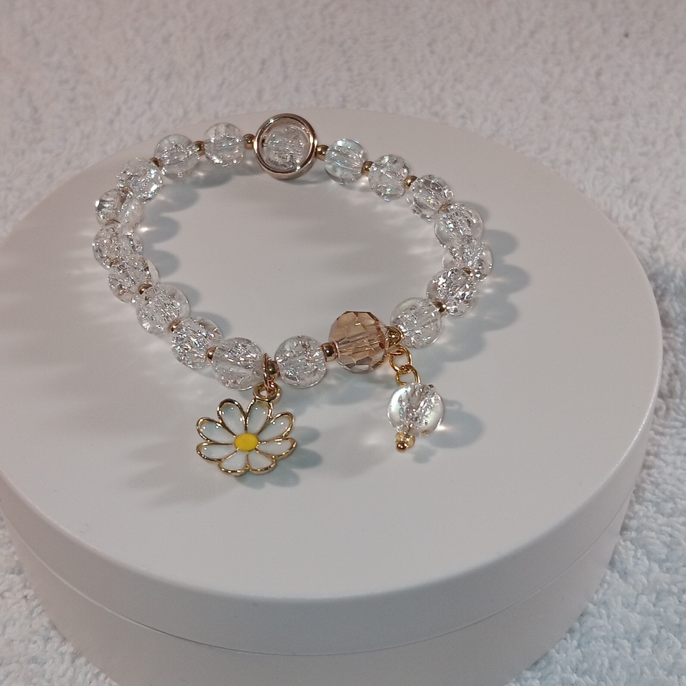 Gold and Clear Beaded Flower Bracelet